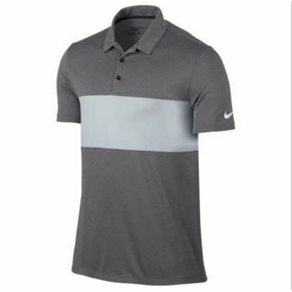 Nike Golf Dri-FIT Polo Shirt Mens Large Gray Stripe Short Sleeve Standard Fit